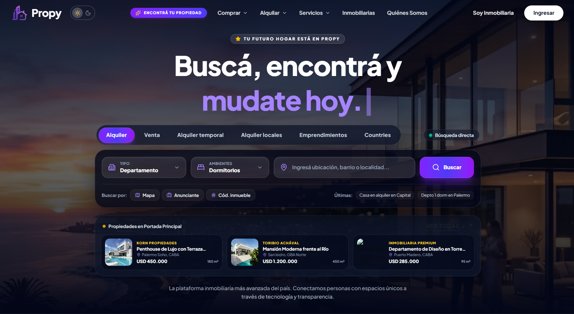 Captura del sitio Propy